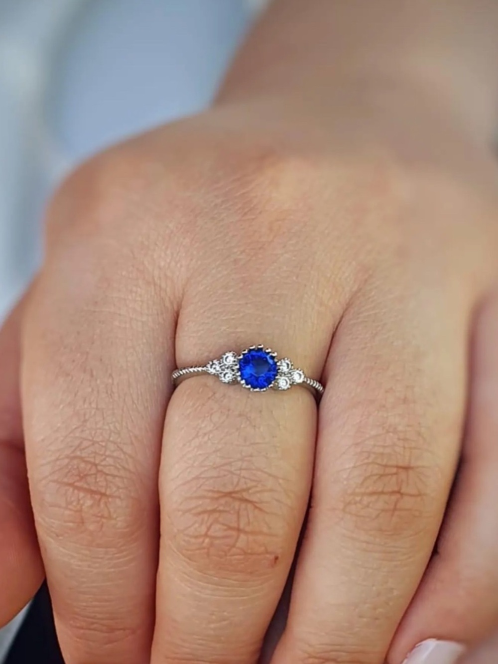 Sterling Silver Blue CZ Ring – Dainty Vintage-Inspired Design
